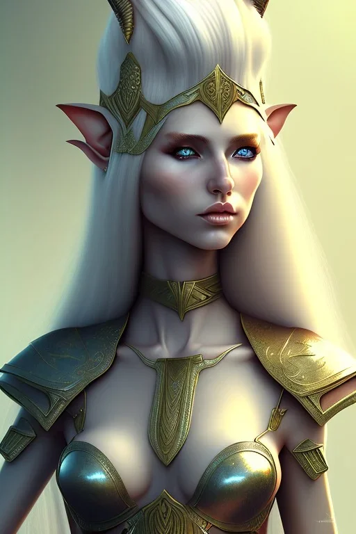 Warrior elf female, 90-60-90 high detail, High definition, long white hair