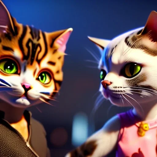 Cat girl and cat boy, highly detailed, professional lighting, dynamic lighting, 8k, unreal engine 5