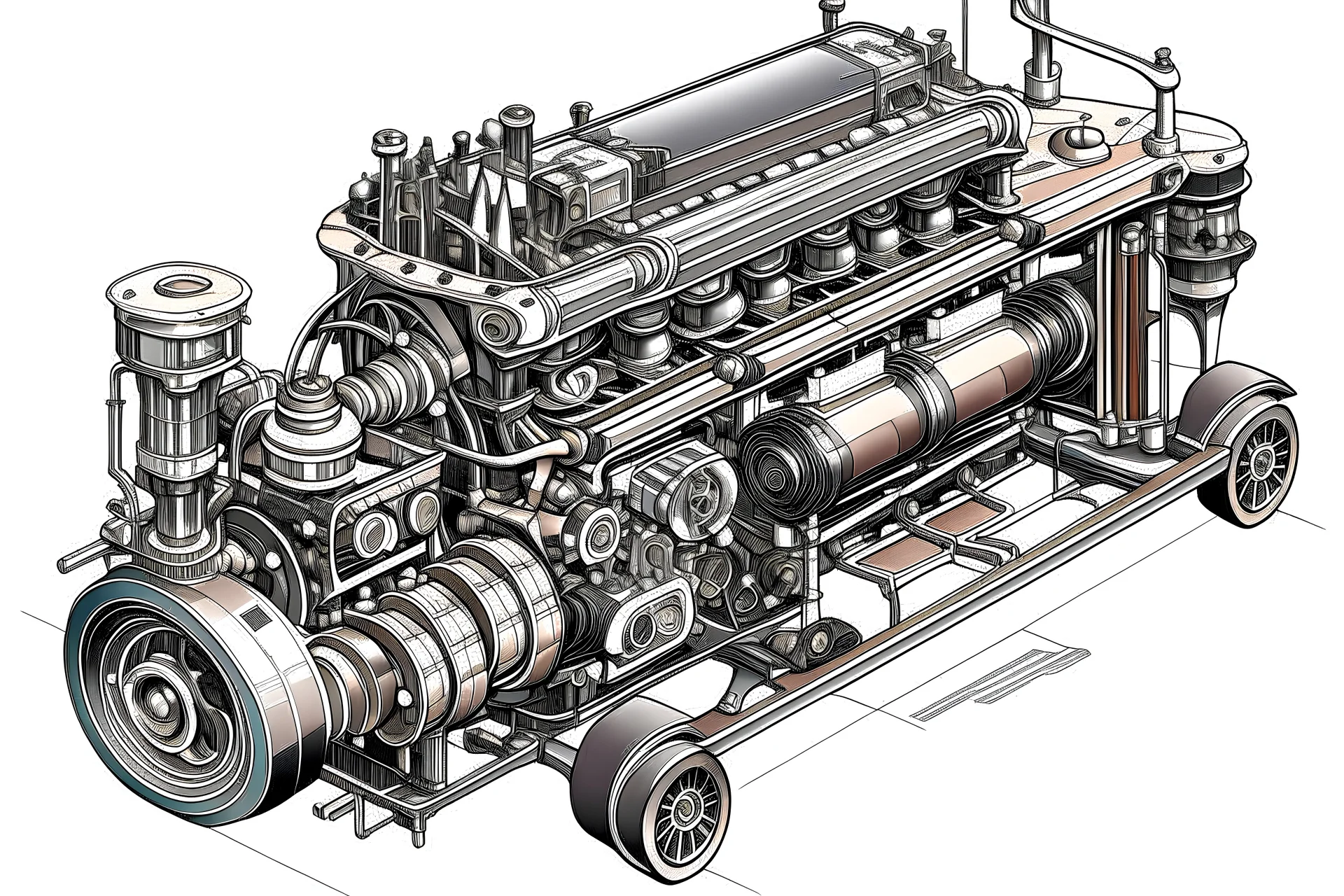 car Combustion Engine vs diesel engine drawing