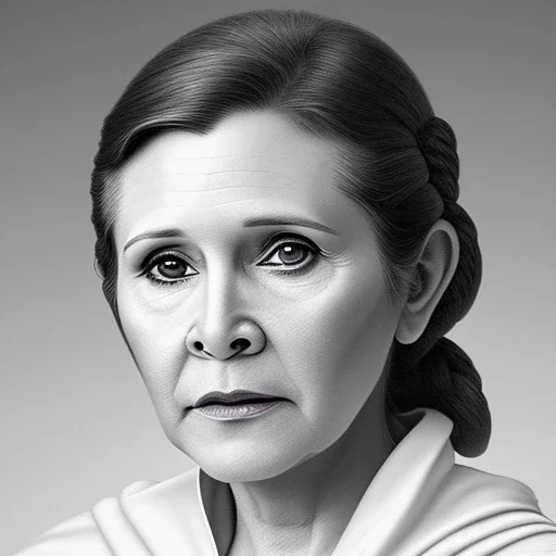 [[extrem stunning photorealistic carrie fisher as princess leia]] :: [[photorealistic brown eyes, symmetrical short hair, head and shoulders portrait, 8k resolution photorealistic portrait by Greg Rutkowski, WLOP, hyperdetailed, intricately detailed, triadic colors]]