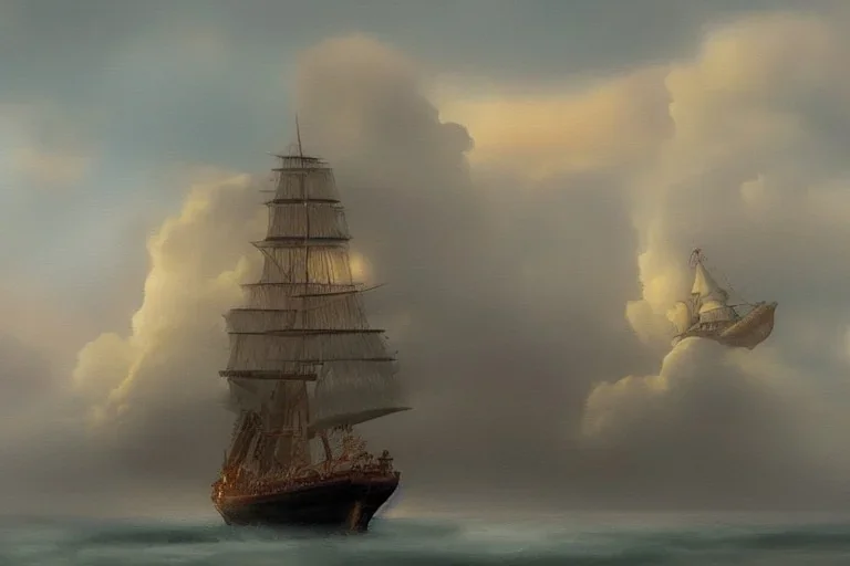 Fantasy ship sailing on clouds