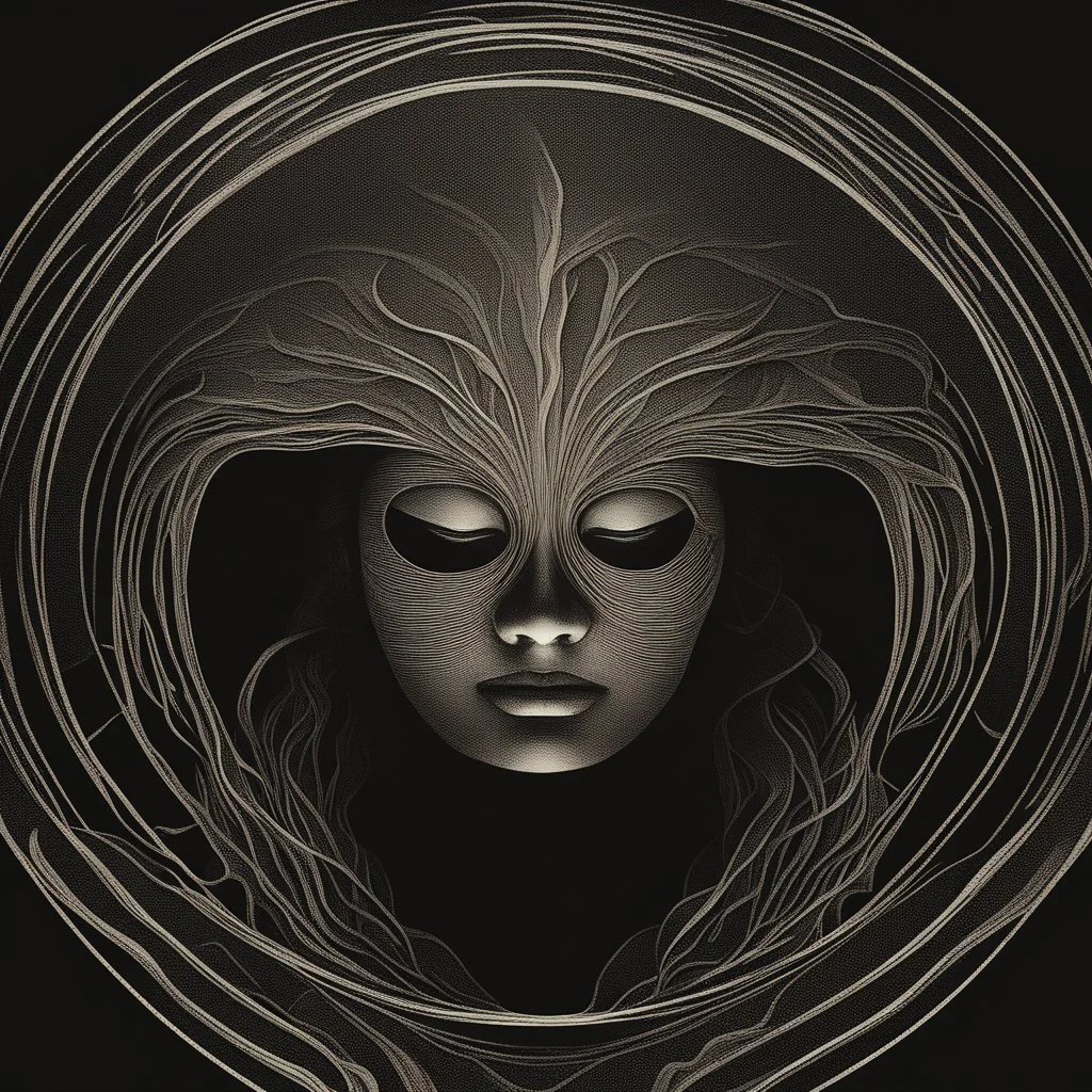 The logo you're describing appears to have a mysterious and captivating vibe. In the image, there's a person who is clearly visible but without revealing their full identity. At the center of the image is the face of this person, transitioning from darkness into light. Behind this person, there's a black background that gradually fades into darkness. The background is characterized by soft, subtle lighting that illuminates the person and reveals subtle details around them. The colors used in th