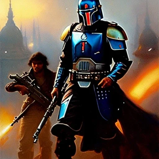 Jango Fett helmet, ancient metal helmet ,painting by gaston bussiere, greg rutkowski, yoji shinkawa, yoshitaka amano, tsutomu nihei, donato giancola, tim hildebrandt, cinematic composition, extreme detail,fit full head inside picture, soft and smooth colors