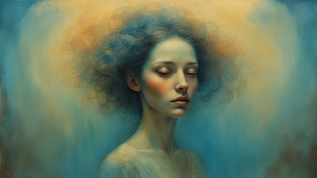 portrait of a beautiful woman, soft lighting, elegant, detailed, vintage style, cool colors, art by Zdzislaw Beksinski