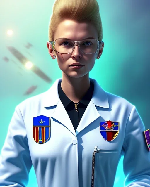 A portrait of a young and great female scientist from the future