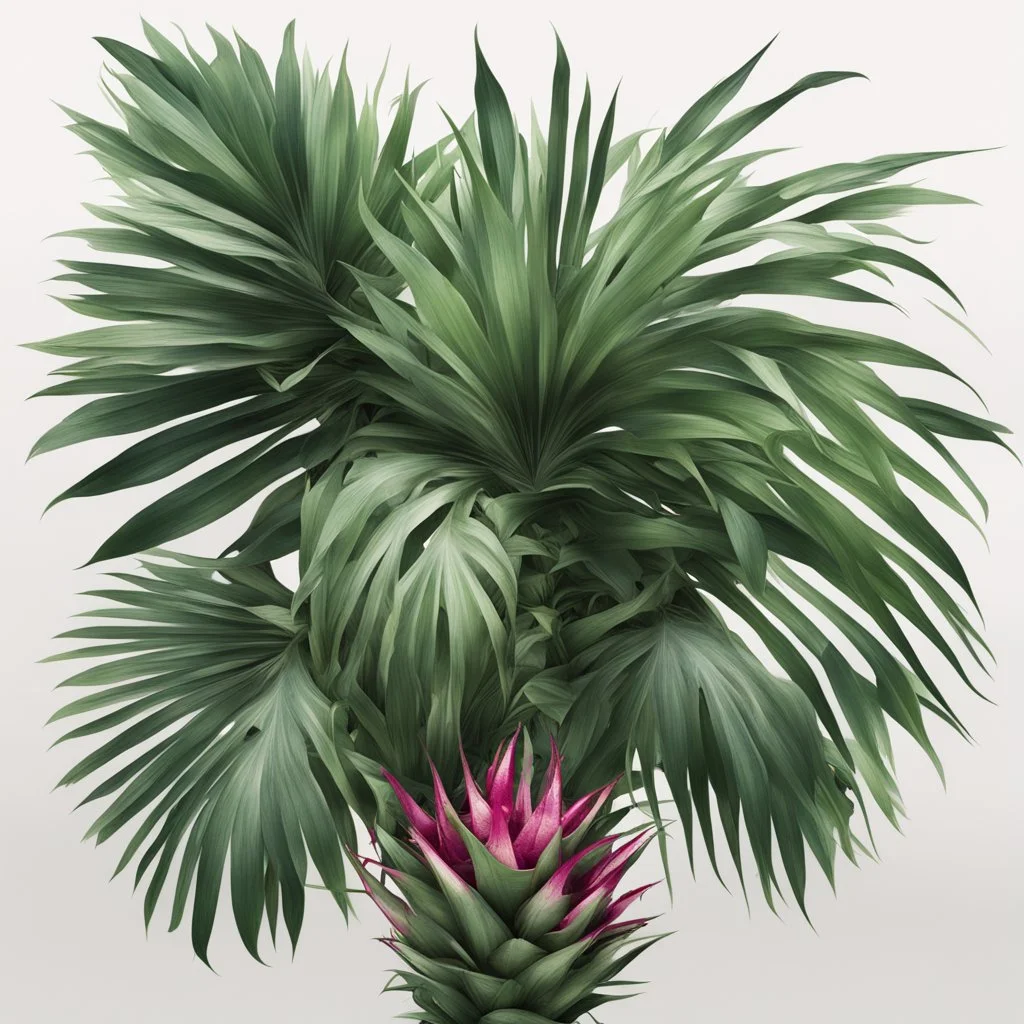 A bush of palm leaves with dragon fruit on a light background to remove