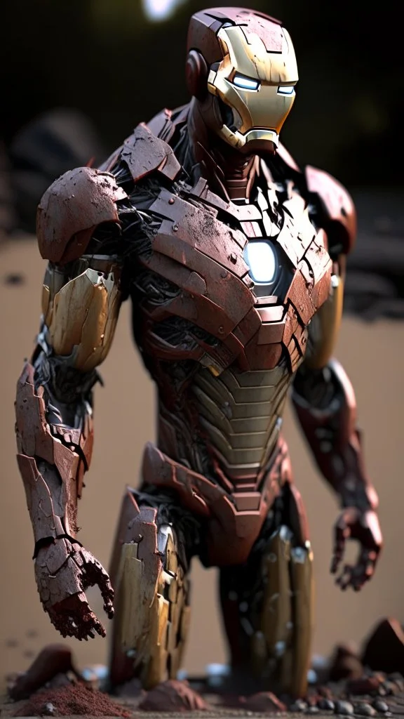 ironman made from mud , mud material, ultra realistic, 4k, ultra detail, full body