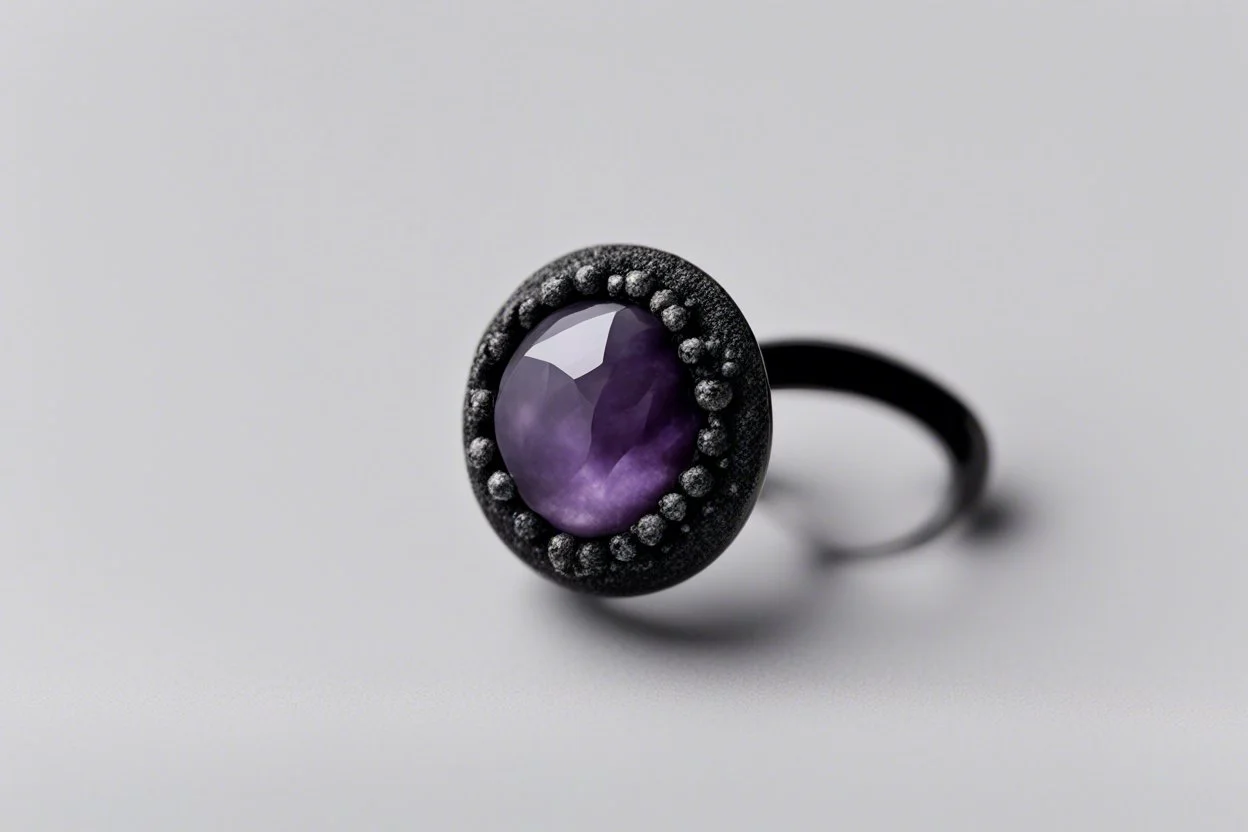 небольшое чёрное кольцо с лиловым камнем