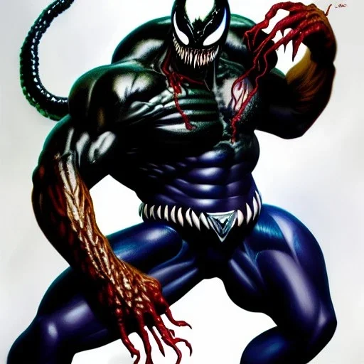 ultra detailed fullbody portrait of Venom , extremely detailed digital painting, extremely detailed face,crystal clear eyes, in the style of Ohrai Noriyoshi and Simon Bisley and Ken Kelley and Frank Frazetta and robert e howard , mystical colors, perfectly centered image, perfect composition, rim light, beautiful lighting,8k, stunning scene, raytracing