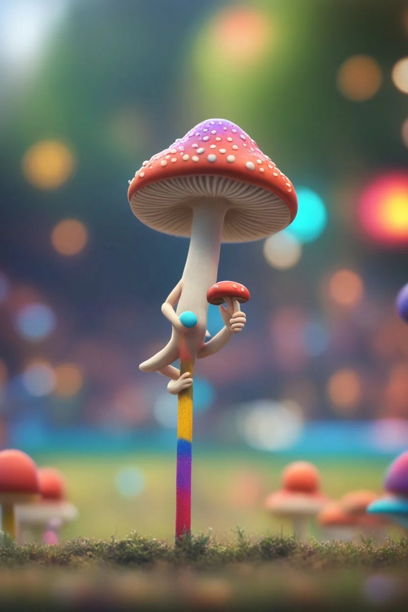 cartoonish mushroom man psychedelic pole vaulting in the Olympics ,,bokeh like f/0.8, tilt-shift lens 8k, high detail, smooth render, down-light, unreal engine