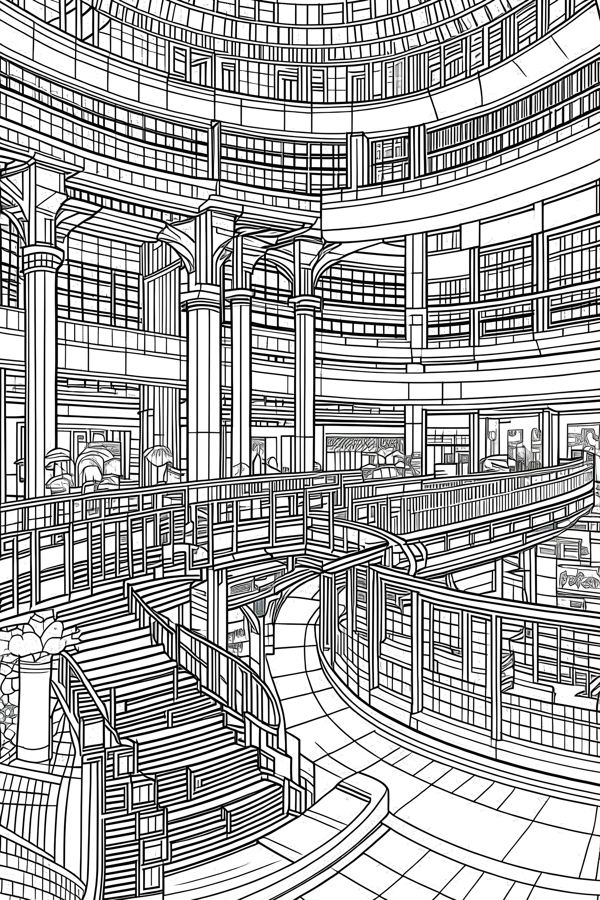 coloring page of a mall for adult coloring