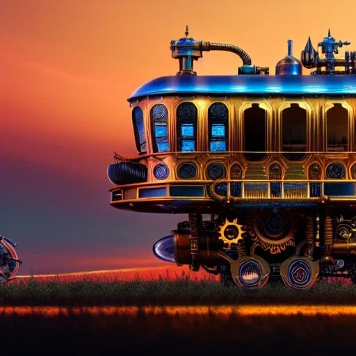 fullbody Drawing of 'sketch of steampunk Mobile House',intricate detail,andrea bonelli,Kilian Eng,Ohrai,evan lee,Aleksandr Sidelnikov,KyuYong Eom,three quarters frontal aerial view,toned colors,32k