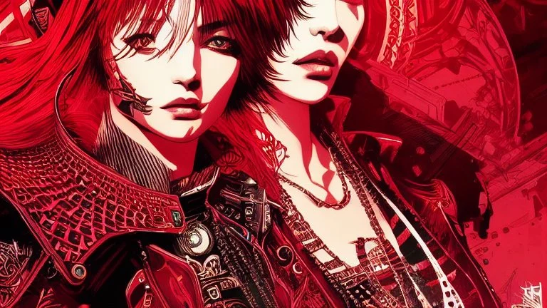 beautiful punk girl, hyper detailed, intricately detailed, illustration by <kilian eng> <Yoji Shinkawa>, darkred tones,