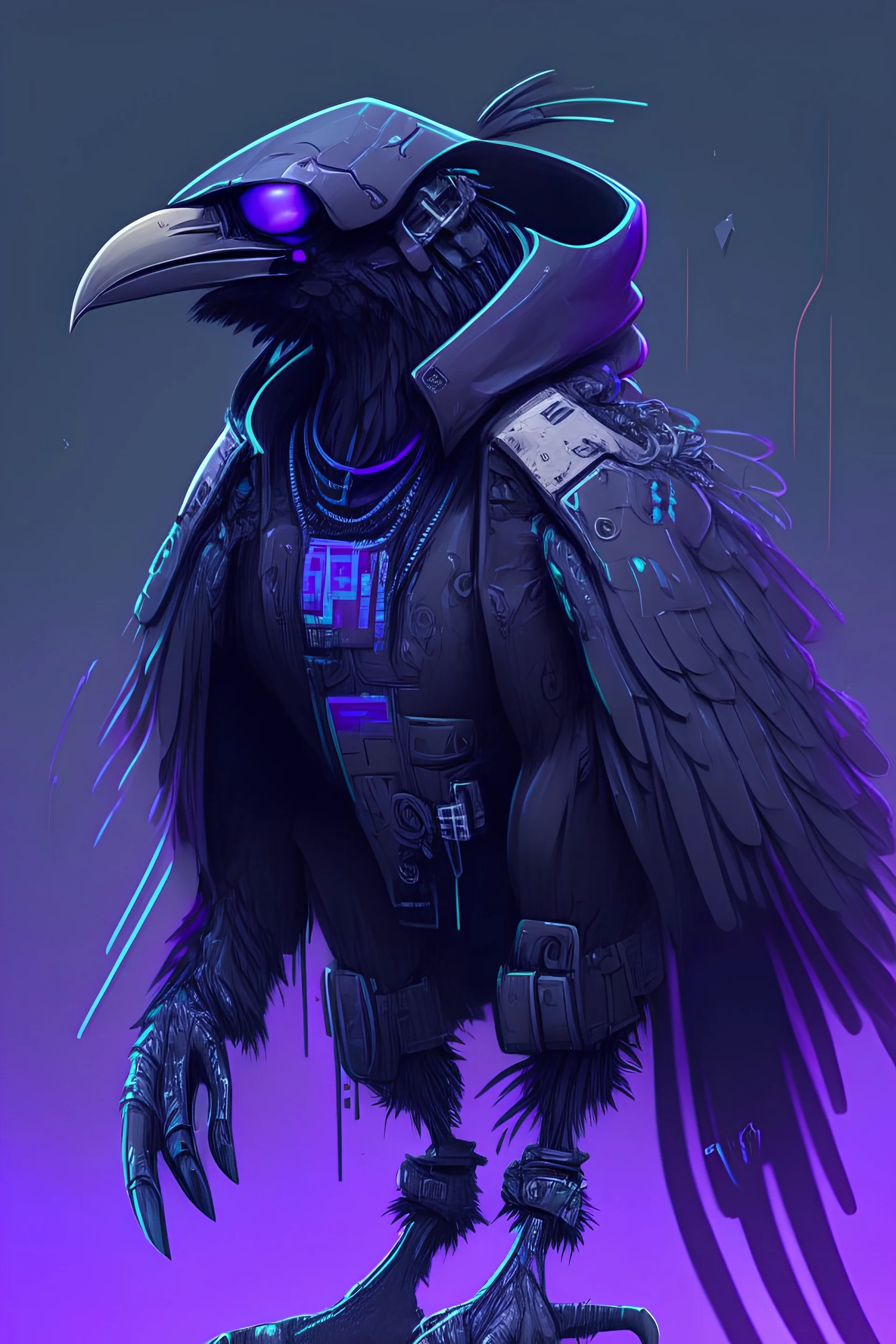 Cartoon Cyberpunk anthropomorphic Raven, clean, ultra detailed, no blur