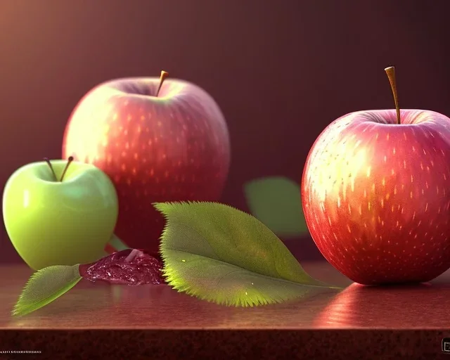 Red apple on the table with a drop of dew, detailed,ultra graphics, RTX, TXXA, SSAO, High quality,hyperrealistic, Super detailed, HDR,4k