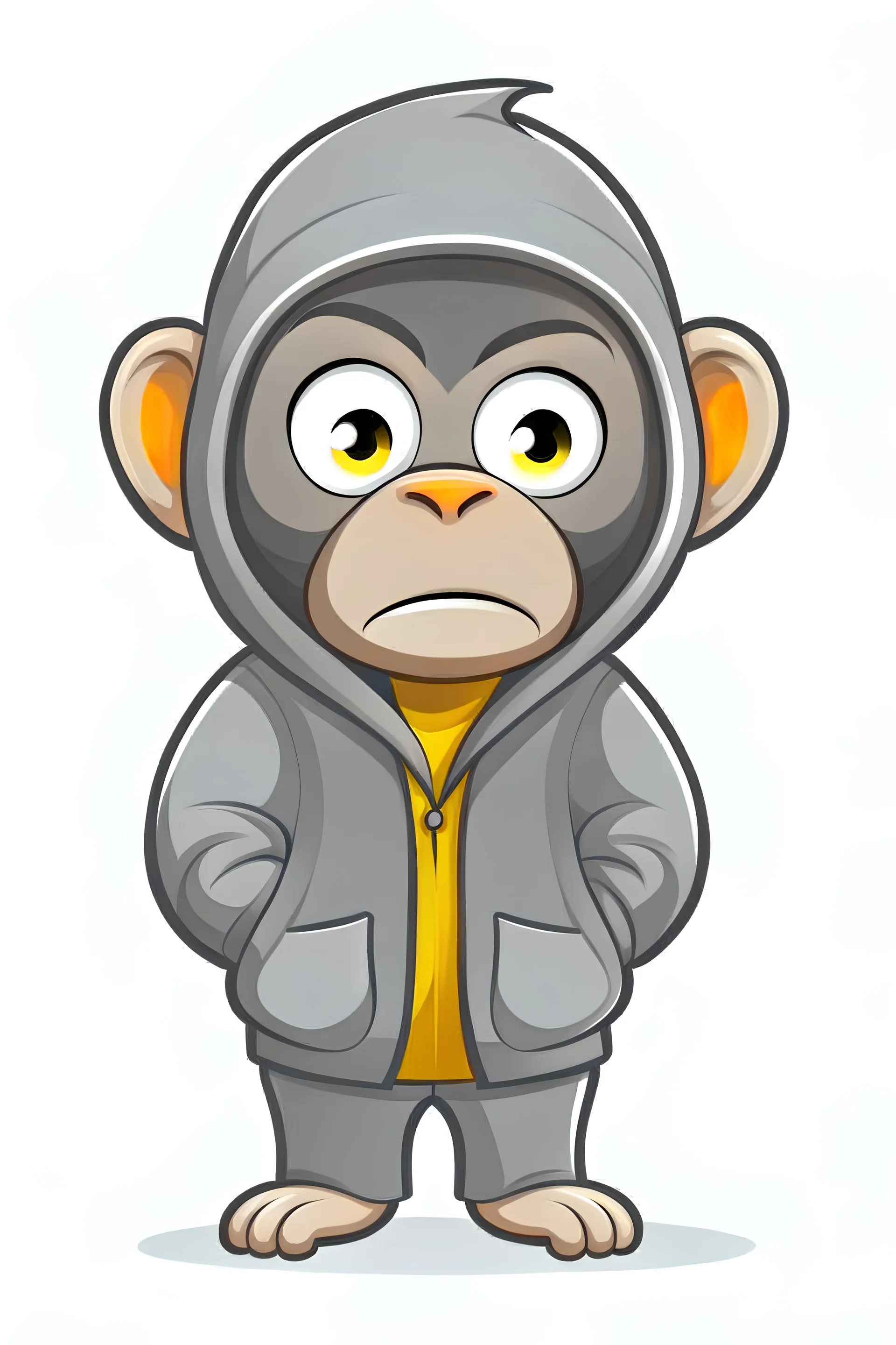 Cartoon side image (emoji) of a monkey wearing a jacket a gray hoodie