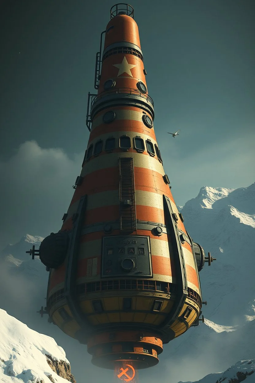 Comunist russian spaceship concept art, brutalism