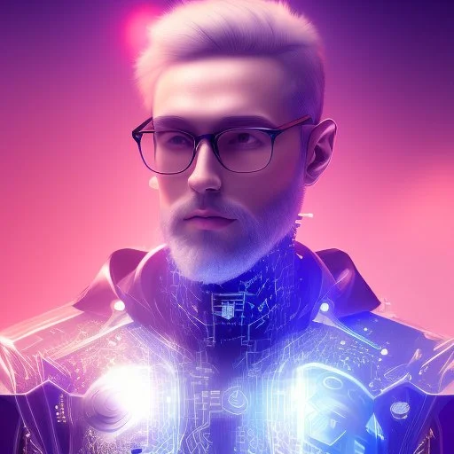 Cyber wizard using glasses with blue matrix backgroud