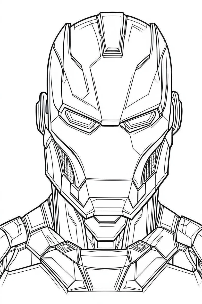 a cartoon image of iron man sulking. kids coloring book. no color. thin crisp lines