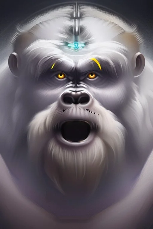 painting, portrait of a beautiful Yeti with cyborg eyes, 8k, highly detailed high quality