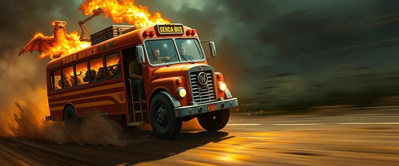orcs driving a stunt buss