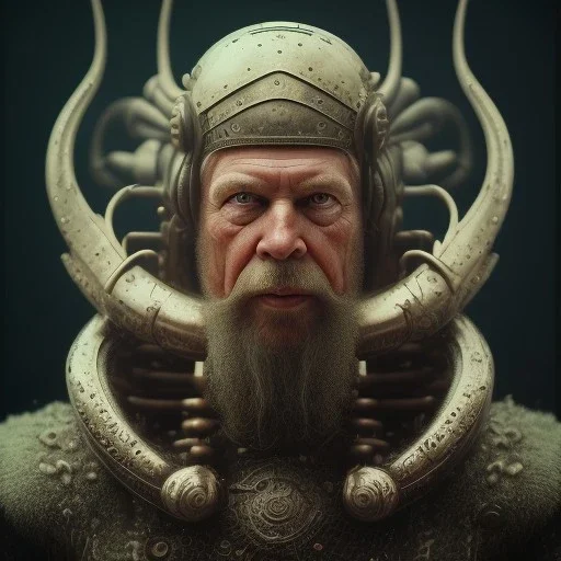 A viking with muscles and sharp blaids, hr giger, scary, steam punk, realistic, made in octane, cinematic, ultra-realistic, extremely detailed octane rendering, 8K, VRAY Super Real ar 2:3, dof photorealistic futuristic 50mm lens hard lighting dark gray tintype photograph, realistic lighting, sepia color