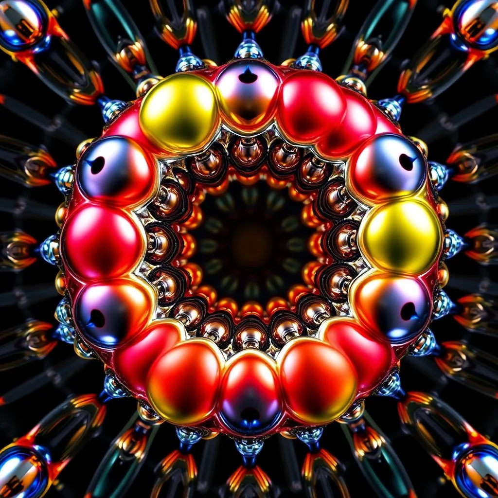3d Kaleidoscope recursive made of a metallic random color spheres turning many times likr Spirograph drawing Kaleidoscope Ruler Set creation