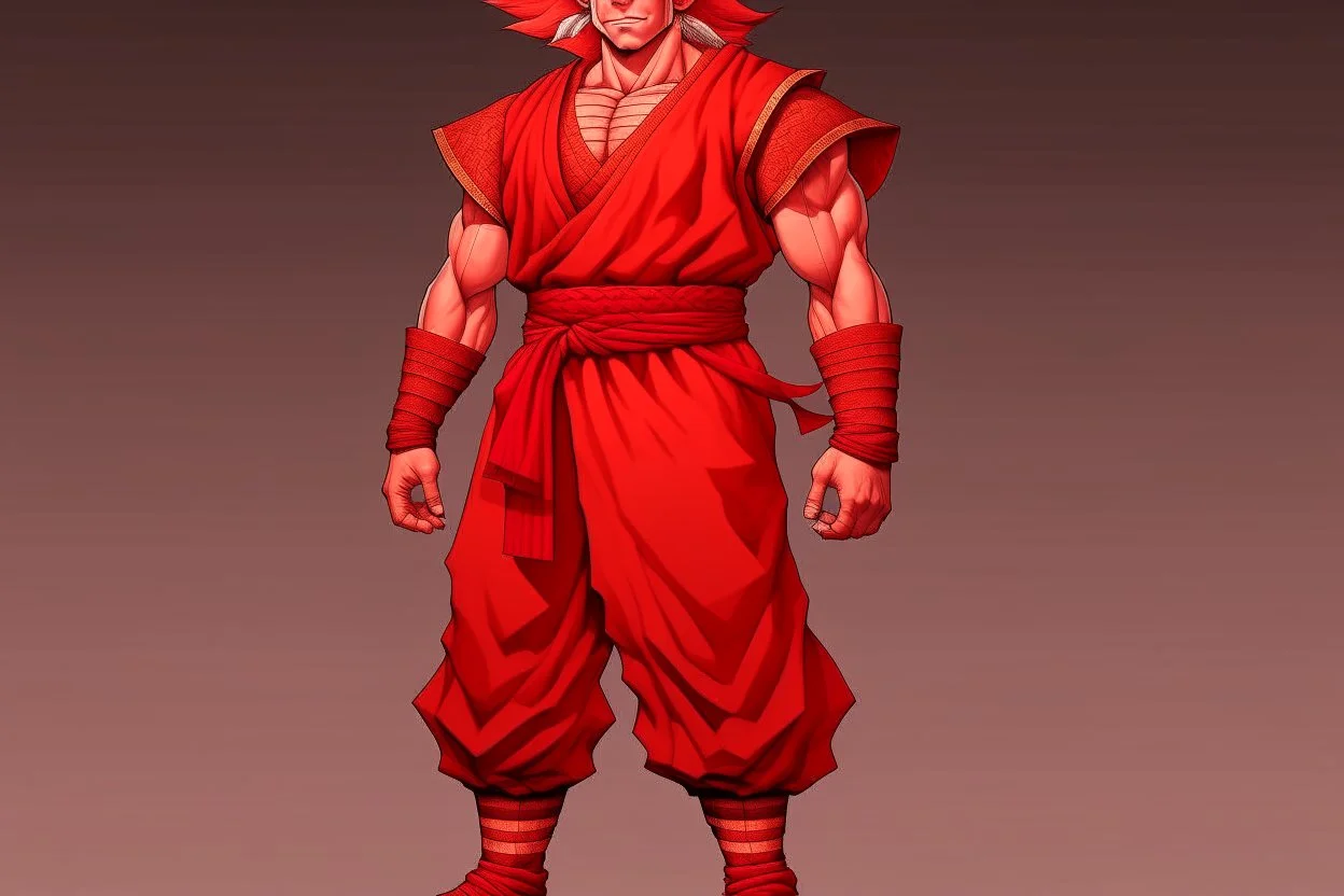 Full Body, male red dragonborn, monk, outfit like goku