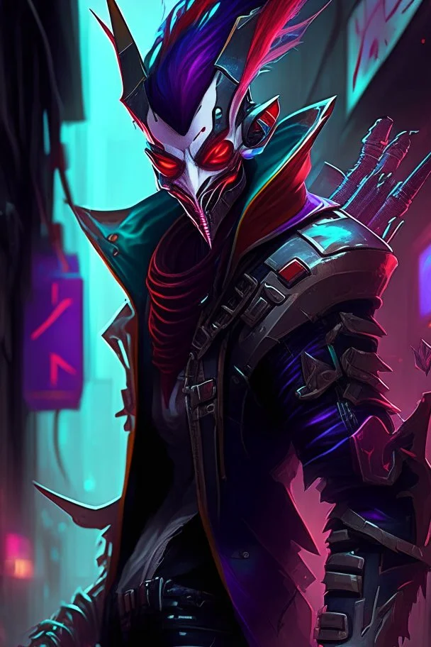 Shaco from league of legends in style cyberpunk