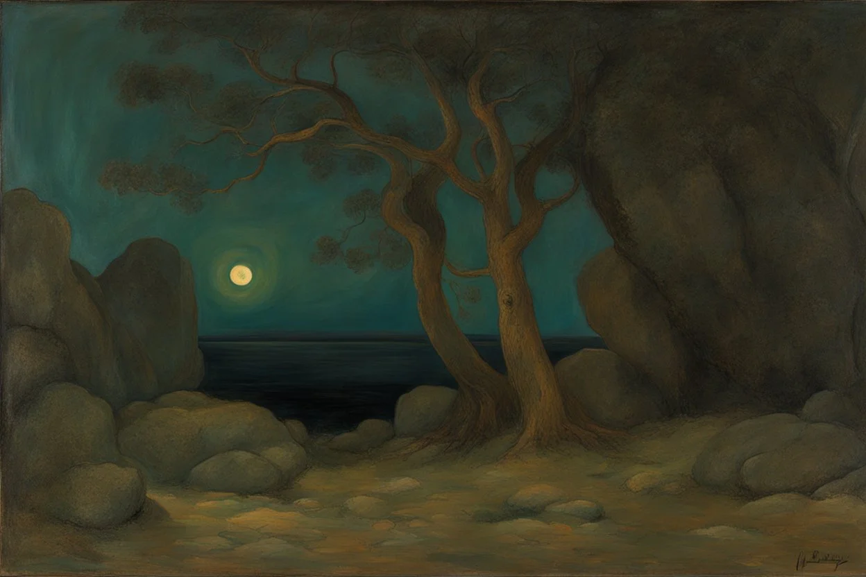 trees, night, rocks, mountains, hans am ende, and henry luyten impressionism paintings