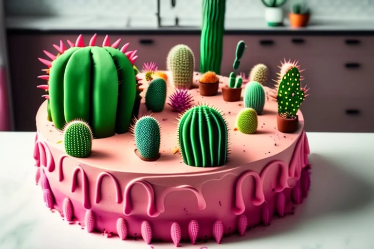 cacti birthday cake in a modern kitchen in sunshine