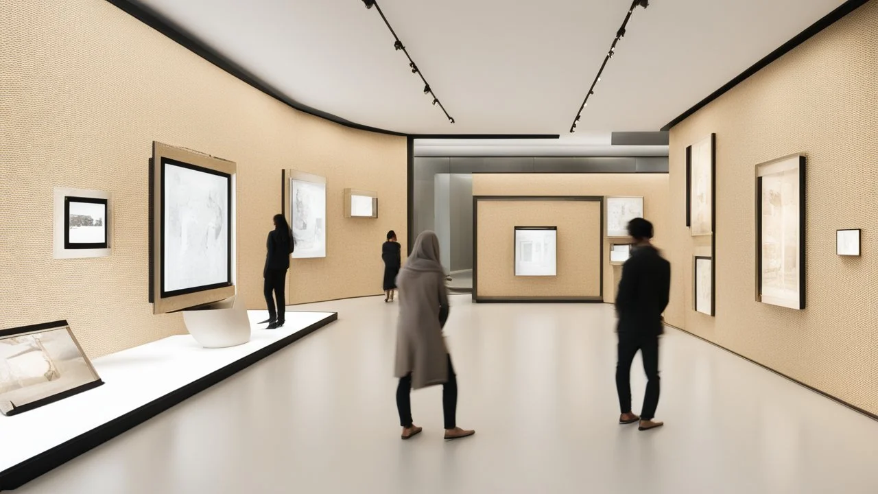 Interactive display screens in the Naqshahat Museum showroom, measuring 10 meters by 14 metres