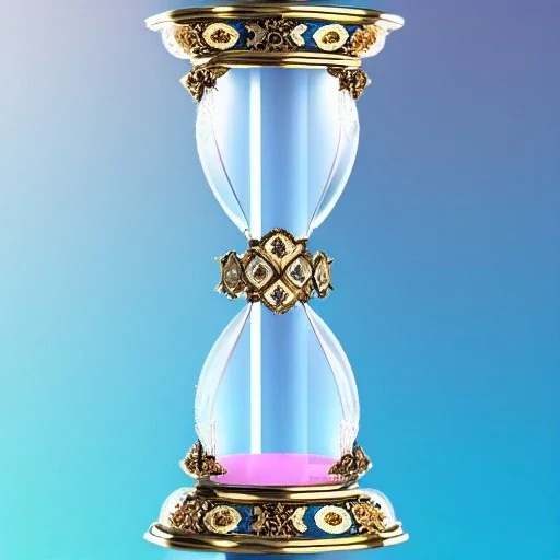 crystal ornate hourglass with a hyerrealistic transparent body, pastel colours, transparent, rococo, Artstation, intricate detailed 8 k, ornate and jewels,