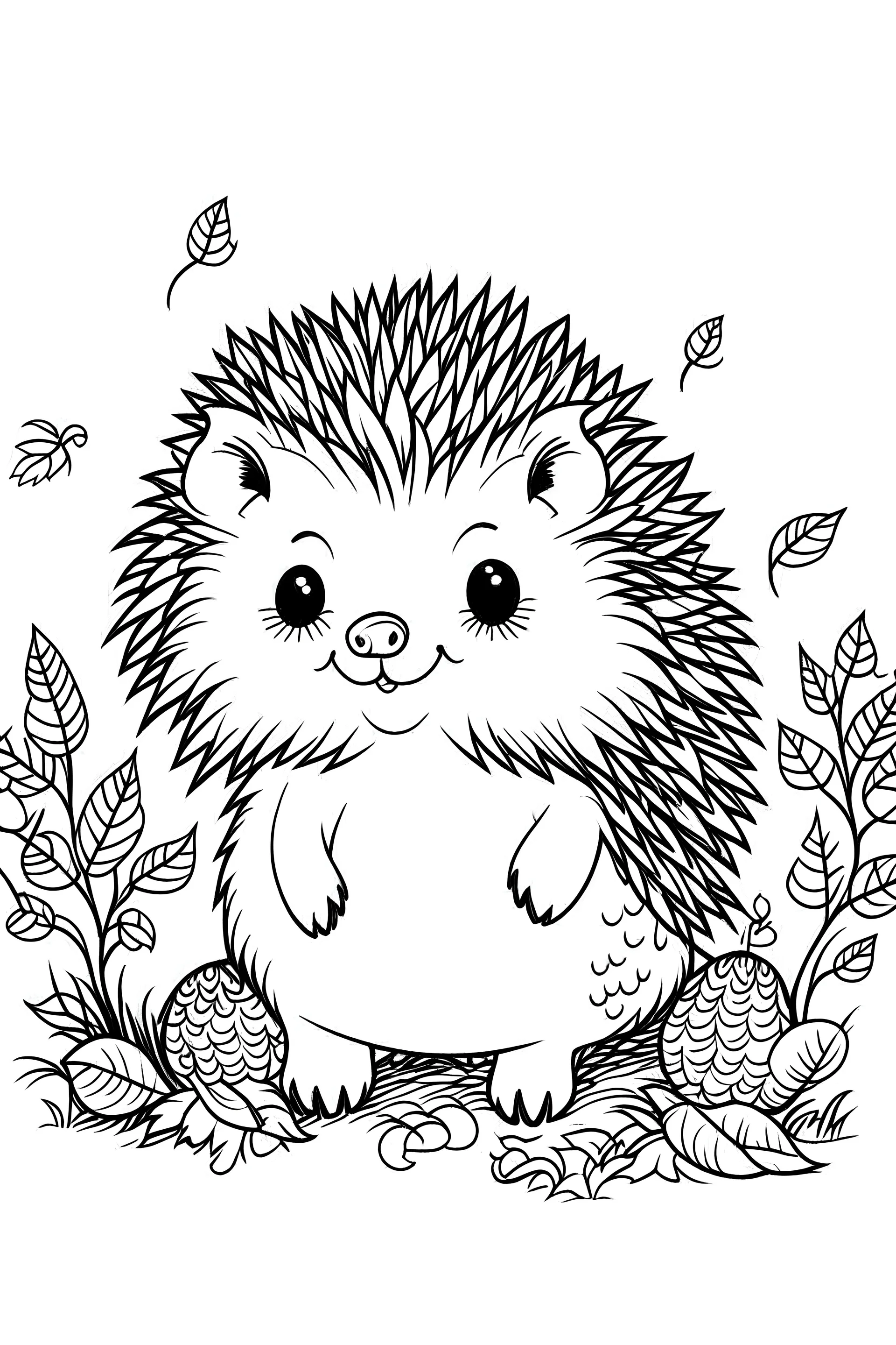 A cute little hedgehog coloring pages for kids, white background, full body, only use outline, no shadows, clear and well outlined