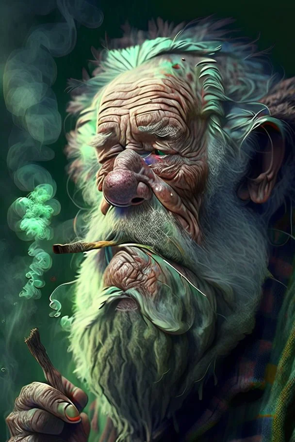 Grizzly old man smoking weed, super high definition