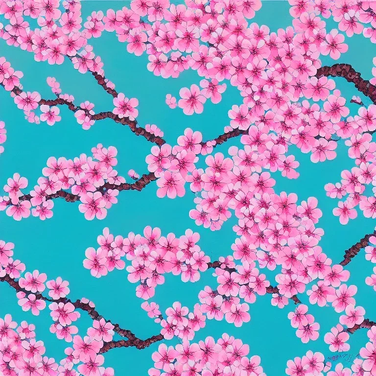 a detailed painting of a Japanese Cherry Blossom, seamless pattern, oil on canvas, pop art