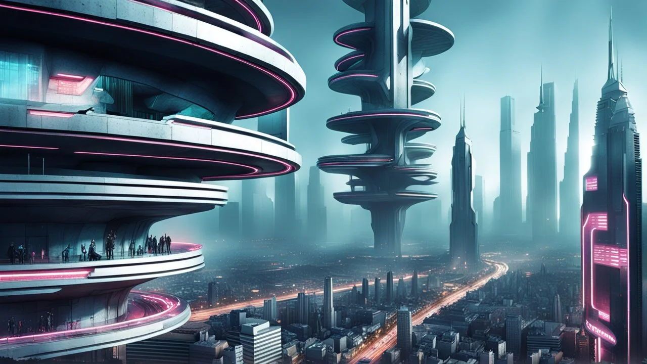 cities of the future cyberpunk in the monster stands on its hind legs