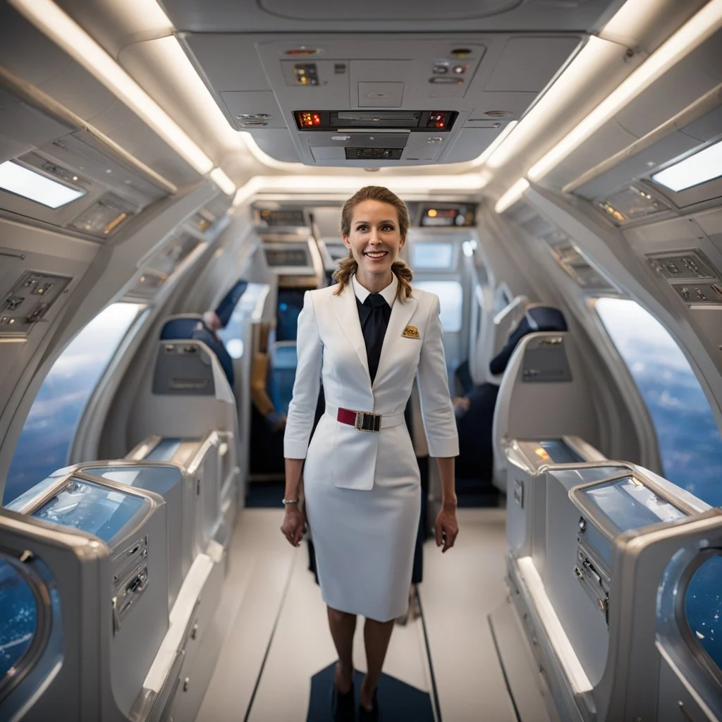 A flight attendant on board a starship.