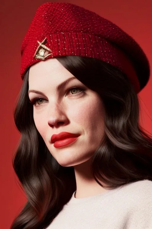 Liv Tyler is wearing a red hat, a flowery hat, and she's sitting in her own bed, in her own room.