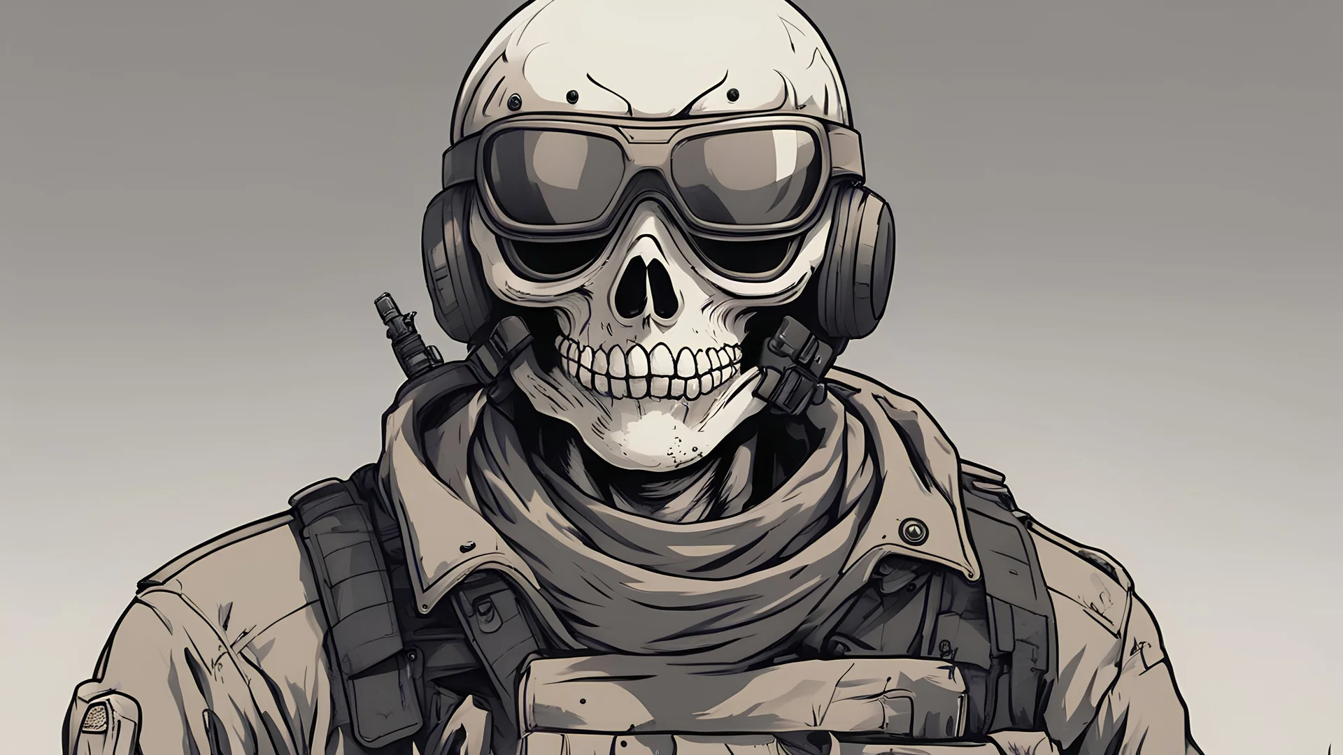 modern military soldier with a skull mask drawn my akira toriyama