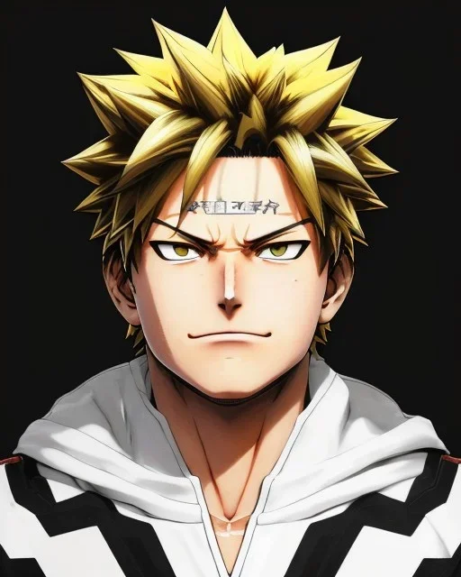 Detailed anime portrait of bakugo from my hero academia, gold hair and golden eyes, black suit, intricate details, full body portrait, keep head in frame, slight smile, black Japanese motif, concept art, highly detailed, digital painting, concept art, sharp focus, illustration, art by Yoji Shinkawa, WLOP and greg rutkowski and alphonse mucha and artgerm and yanjun Chen and Junji ito and Makoto Shinkai, HDR, octane render