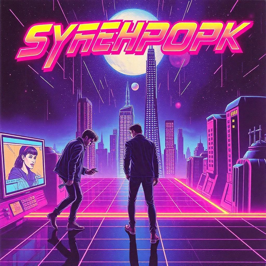 album cover, 80s style, synthpop