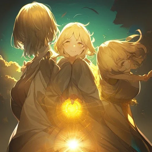 Clear Focus, High resolution, 2 girls hugging, the two girls is a human version of sun and moon, sun if happy and moon is sad, sun in the background