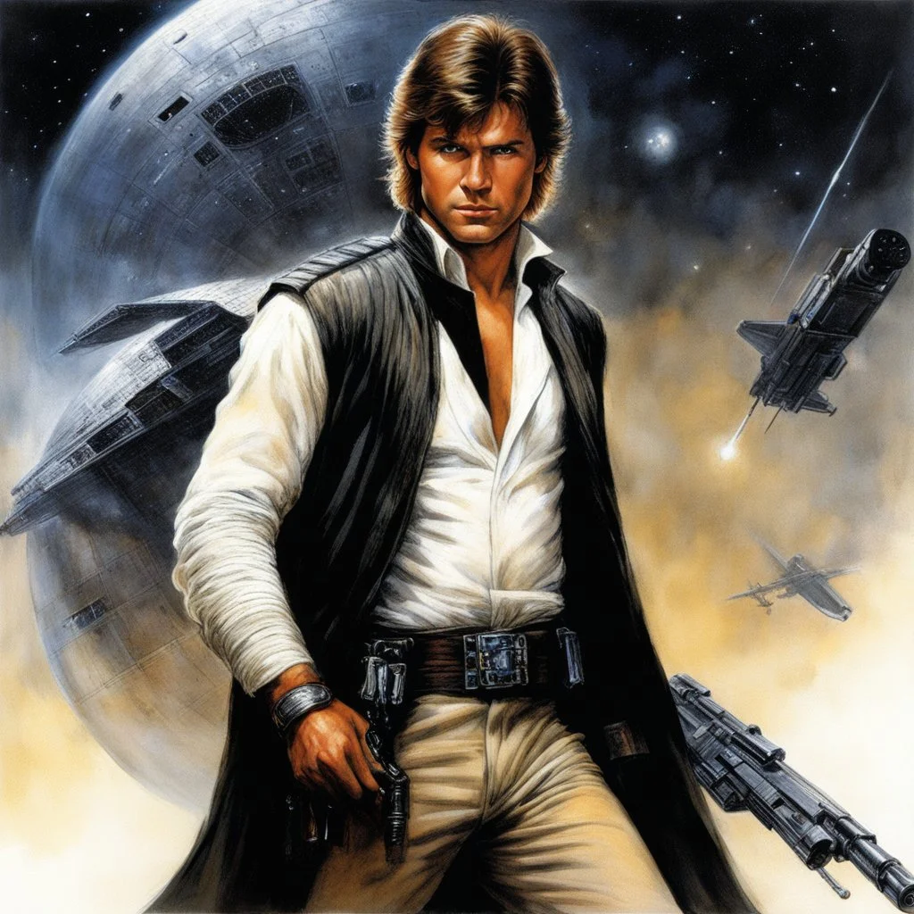 [art by Luis Royo] Han Solo in command of the millenium falcon