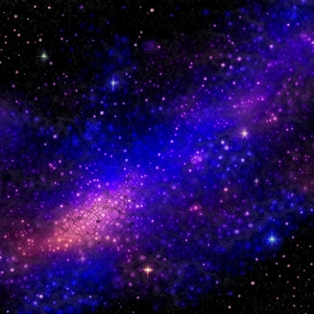 A violet galaxy with shooting stars designed in ancient Roman mosaics