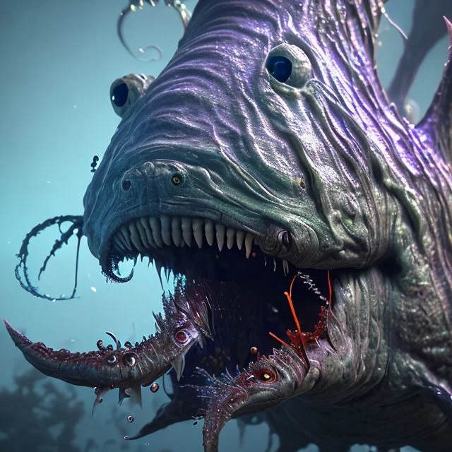 fluid ink angler fish creature, unreal engine 5, 8k resolution, photorealistic, ultra detailed