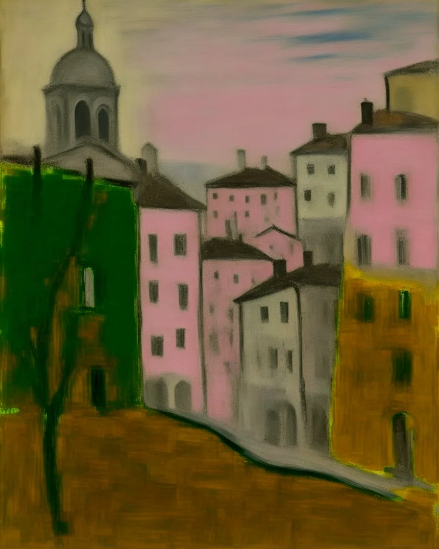 A grayish pink old Victorian city painted by Alexej von Jawlensky