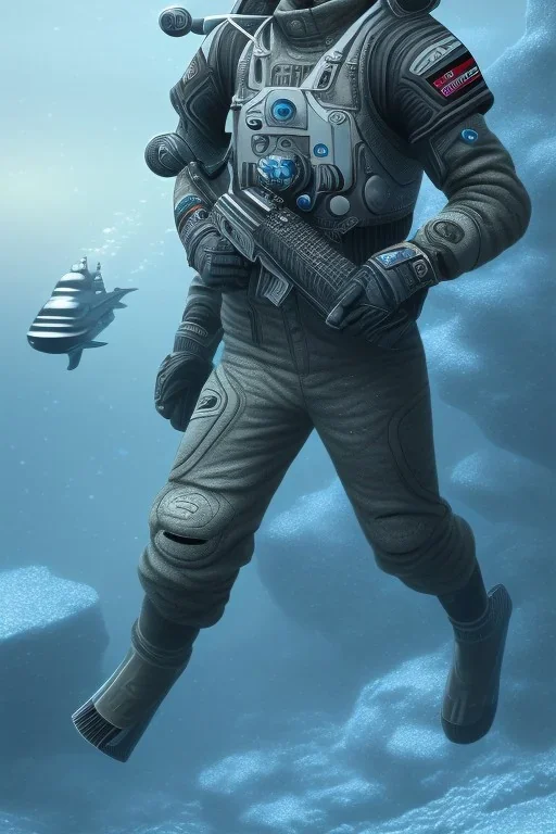 diver like a iceman,with the gun,hi quality detail,hi quality textures,cinematic,realistic,aggressive,cosmic