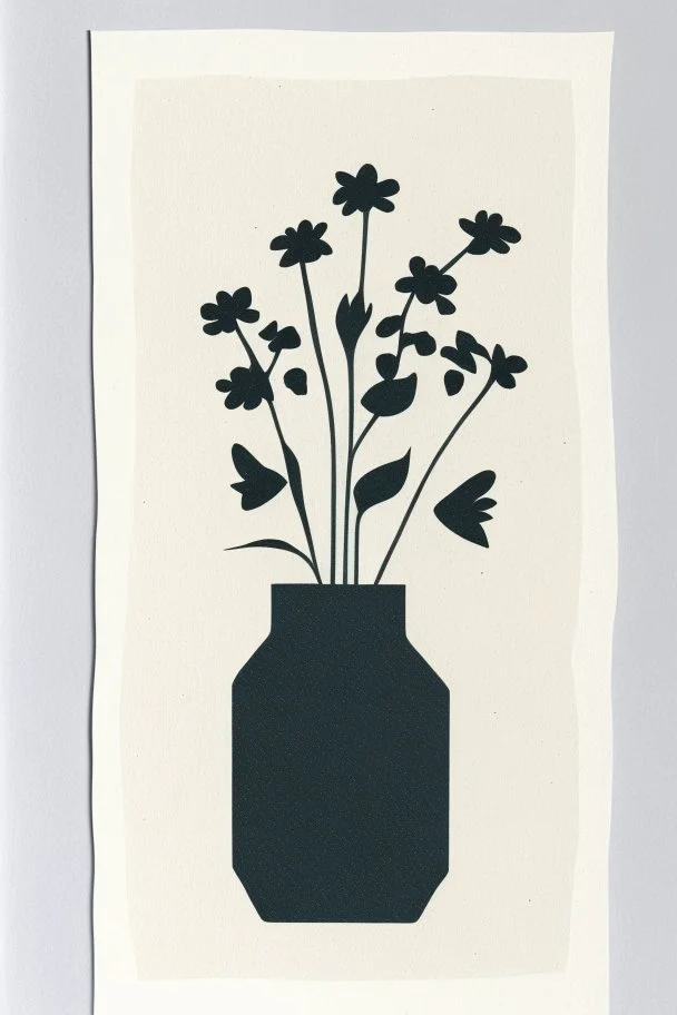 Simple minimalist Block print of flowers in a vase