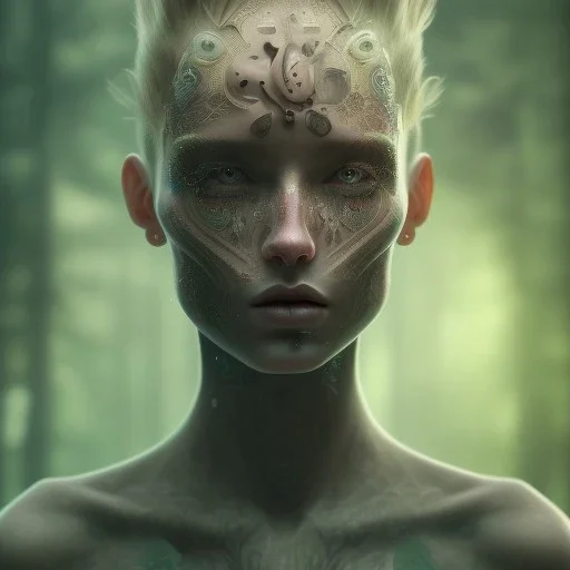 full face tattoo of an open window and forest view covers entire face and skin, 8k resolution, high-quality, fine-detail, intricate, digital art, detailed matte, volumetric lighting, illustration, octane render,